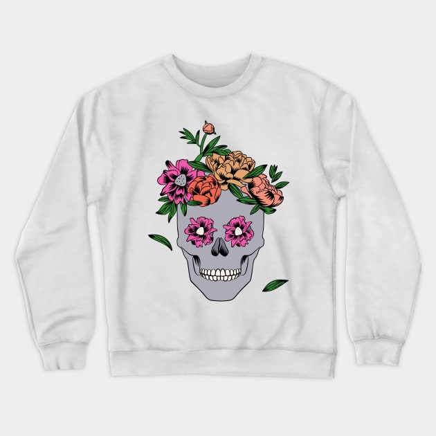 Womens Floral Skull Peony Flower Crewneck Sweatshirt by okpinsArtDesign